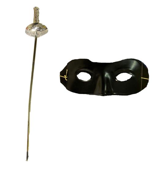 Imagem de Kit Fantasia Infantil Zorro c/ Espada e Máscara Plástico