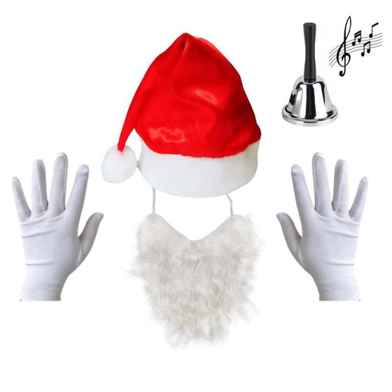 Imagem de Kit Fantasia Papai Noel Gorro Barba Luva Sino Natal Festa