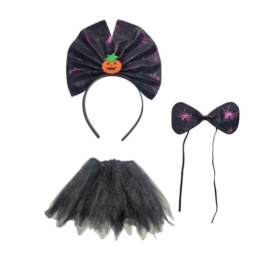 Imagem de Kit Fantasia Saia Tiara e Gravata Aranha Halloween Carnaval