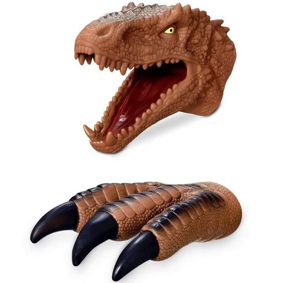 Imagem de Kit Fantoche Dinossauro T-Rex Marrom 2 Peças