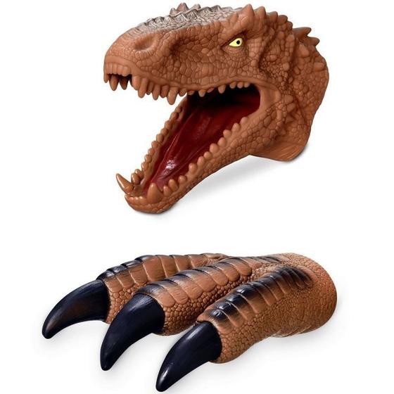 Imagem de Kit Fantoche Dinossauro T-rex Marrom 2 peças