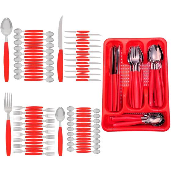 Imagem de Kit Faqueiro Berlim Vermelho Inox 72 Pçs C/ 3 Porta Talheres