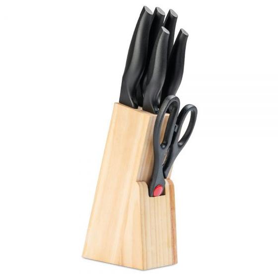 Kit Faqueiro Jogo Facas P/ Cozinha Suporte Cepo Madeira 7pç Menor preço em Kit Faqueiro Jogo Facas P/ Cozinha Suporte Cepo Madeira 7pç