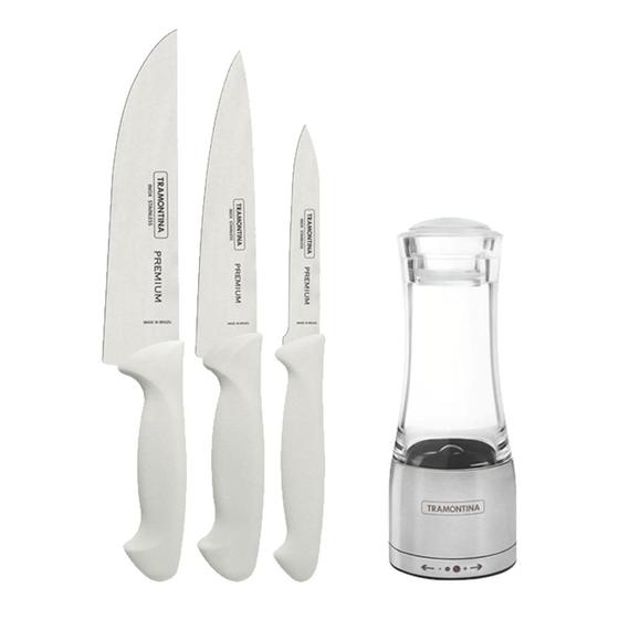 Imagem de KIT - Faqueiro Premium 3 Peças + 1 Moedor de Sal ou Pimenta em Acrílico e Inox - Tramontina