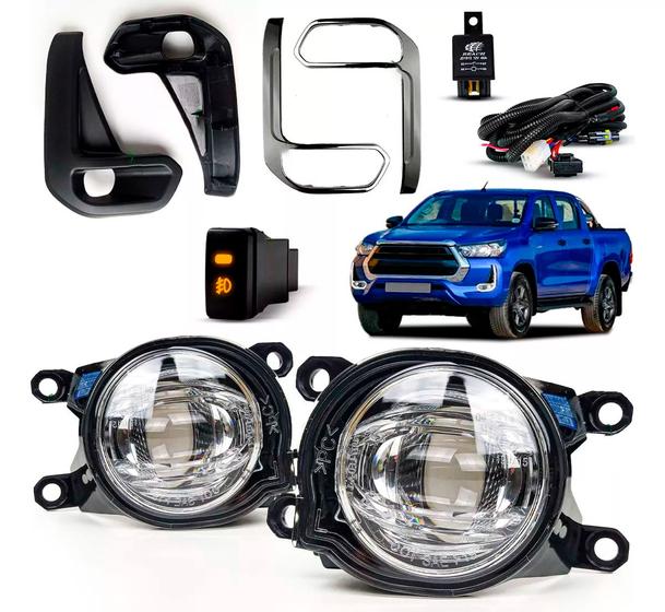 Imagem de Kit Farol Auxiliar Milha Moldura Cromada Hilux 2021 A 2023