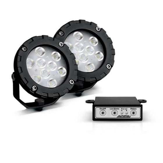 Imagem de Kit Farol Auxiliar Redondo Plástico Power Led Super Branco