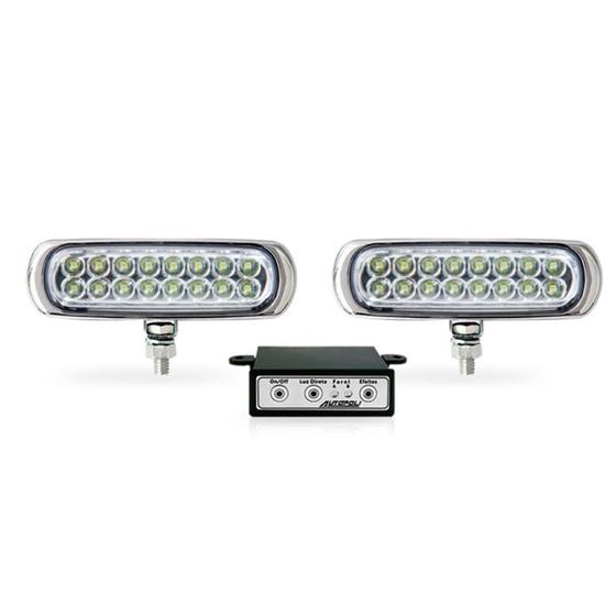 Imagem de Kit Farol Auxiliar Slim LED 6,4W 960 lumens Bi Volt Com Módulo de Controle Corpo PRETO Luz BRA