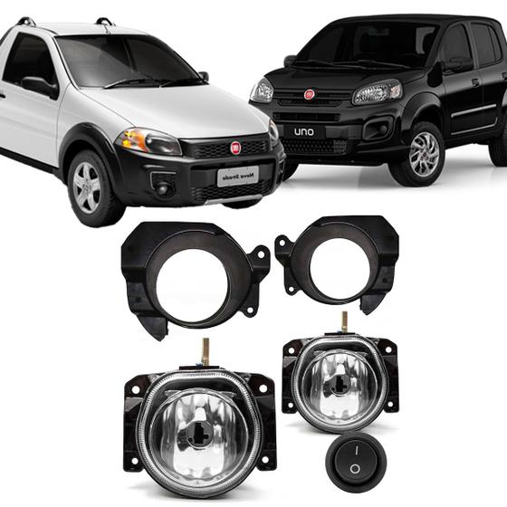 Imagem de Kit Farol Auxiliar Uno/Strada Working 2011 2012 2013 2014 com Suporte Botão Tic Tac sem Led - Suits