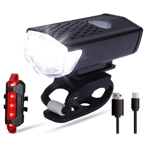 Imagem de Kit Farol Bike LED Dianteiro e Traseiro Recarregável USB à Prova D' Água