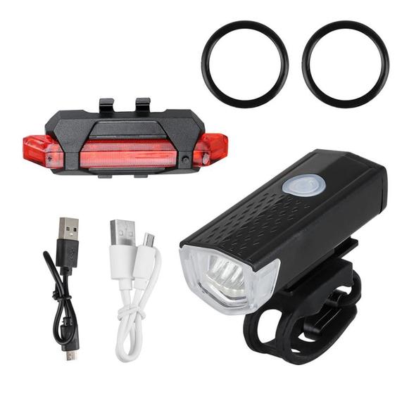 Imagem de Kit Farol Bike + Sinalizador traseiro LED Recarregável