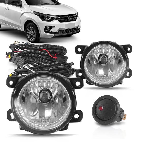 Imagem de Kit Farol de Milha Auxiliar Botão Alternativo e Suporte Interno Suns para Fiat Mobi 2016 2017 2018 2