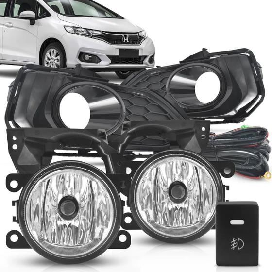 Imagem de Kit Farol de Milha Honda Fit 2017 / 2018 / 2019 H8 55W Moldura Cromada Botão Modelo Original Suns FGS0235HD