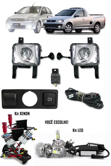 Imagem de Kit Farol de Milha Neblina Chevrolet Novo Corsa 2002 à 2012 Montana 2003 à 2011 + Kit Xenon 6000K 8000K ou Kit Lâmpada LED
