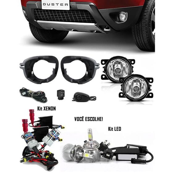 Imagem de Kit Farol de Milha Neblina Duster 2013 À 2019 + Base Para Fixação - Interruptor Alternativo + Kit Xenon 6000K / 8000K ou Kit Led