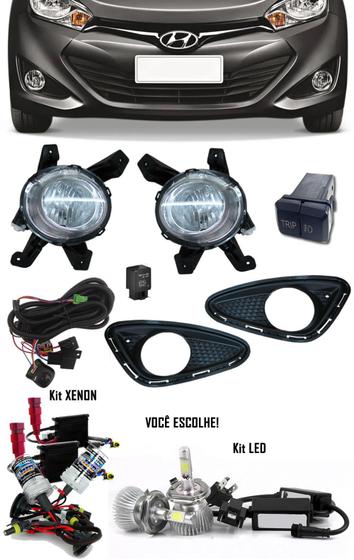 Imagem de Kit Farol de Milha Neblina Hyundai HB20 2012 á 2015 com Interruptor Trip + Molduras + Kit Xenon 6000K 8000K ou Kit Lâmpada Super LED 6000K