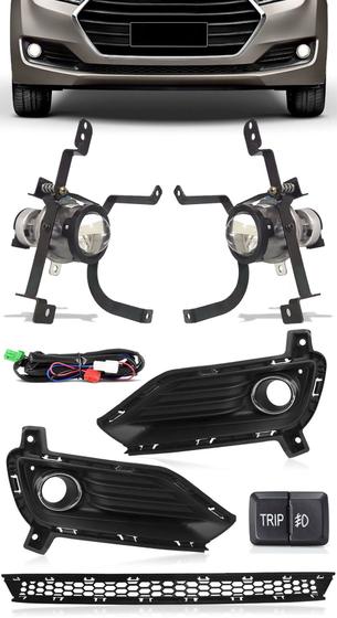 Imagem de Kit Farol de Milha Neblina Hyundai HB20 2016 2017 2018 2019 Com Interruptor Trip + Molduras