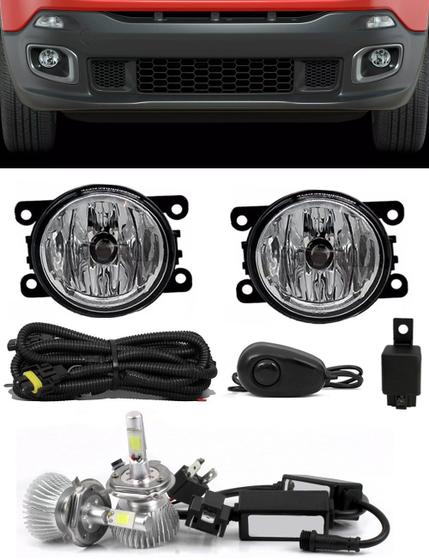 Imagem de Kit Farol de Milha Neblina Jeep Renegade - Interruptor Alternativo + Kit Lâmpada Super LED Headlight H11 6000K 12V e 24V 32W 2200LM