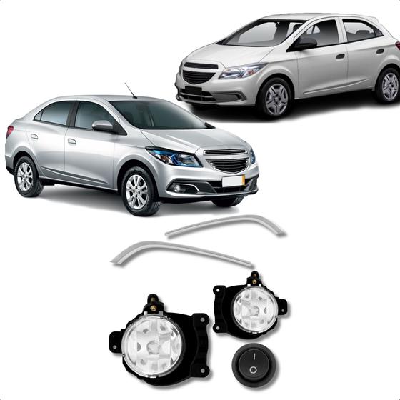 Imagem de Kit Farol de Milha Onix 2012 2013 2014 e Prisma 2013 2014 2015 Filete Cromo Botão Tic Tac Sem LED Suits - STS761CV