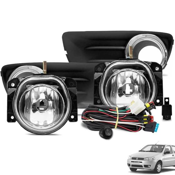 Imagem de Kit Farol de Milha Palio Fire Economy 2008 a 2012 Botão Tic Tac e Moldura