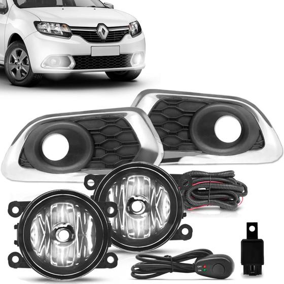 Imagem de Kit Farol de Milha Renault Sandero 2015 a 2019 Auxiliar Neblina Botão Modelo Original