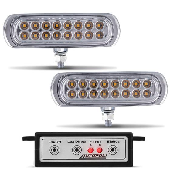 Imagem de Kit Farol de Milha Strobo Safety Car 16 LEDs 8 Efeitos 12V 3,2W Luz Amarela Autopoli
