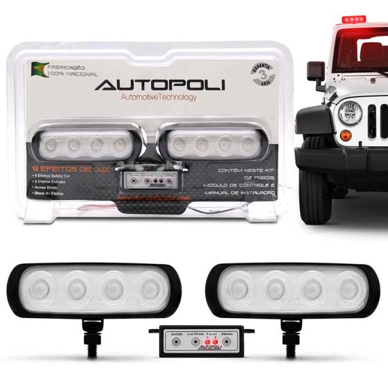 Imagem de Kit Farol de Milha Strobo Safety Car 4 LEDs 8 Efeitos 12V 24V 4W Luz vermelha Autopoli