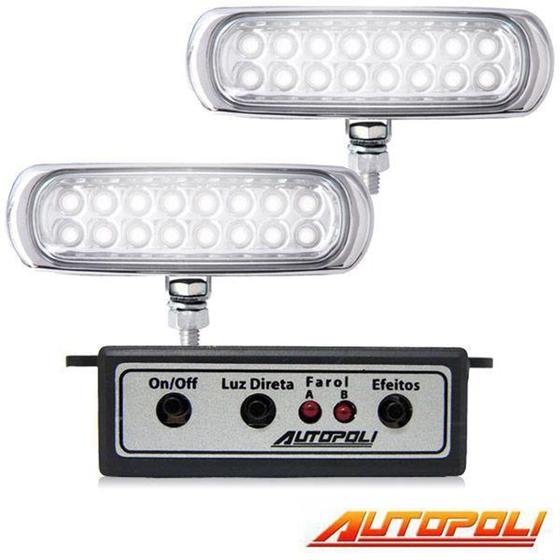 Imagem de Kit Farol Milha Autopoli Ap960 Strobo Safetycar 16 Leds Luz cor Super Branco