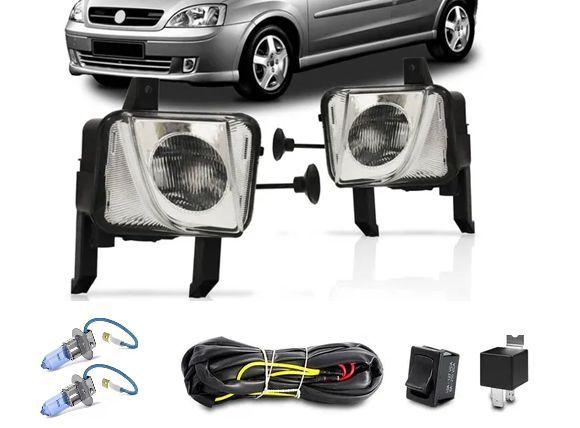 Imagem de Kit farol milha chevrolet montana  2003 a 2012 vidro  - ai + lâmpadas h3 super branca  55 wts