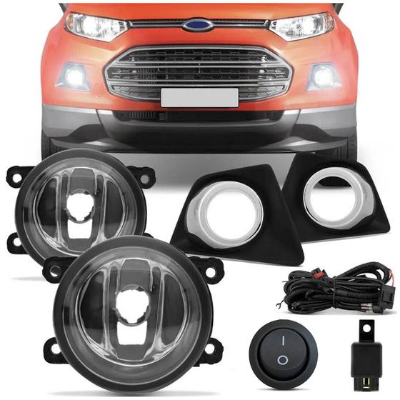 Imagem de Kit Farol Milha EcoSport 2013 2014 2015 2016 2017 Moldura Aro Cromado