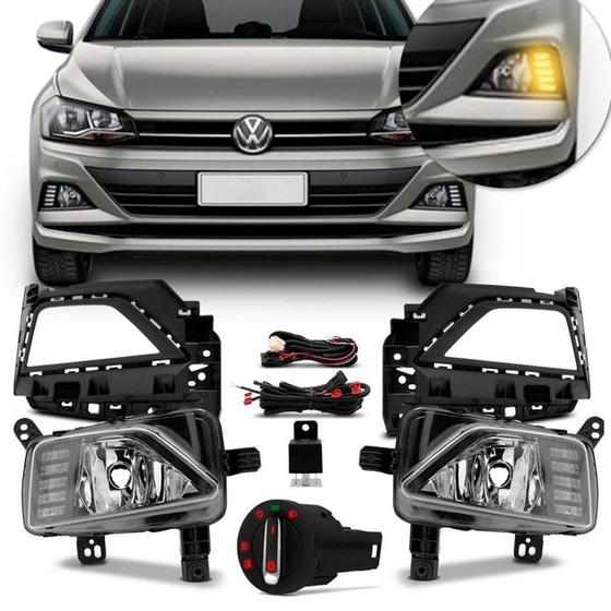 Imagem de Kit Farol Neblina Auxiliar Novo Polo Virtus 18 19  Drl Seta