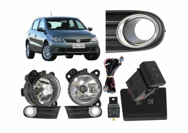 Imagem de Kit Farol Neblina Milha Gol Voyage Saveiro G5 2009 até 2012 Aro Cromado