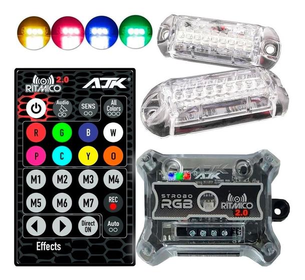 Kit Farol Strobo Ajk 7 Cores Com Central E 2 Faróis Led Menor preço em Kit Farol Strobo Ajk 7 Cores Com Central E 2 Faróis Led