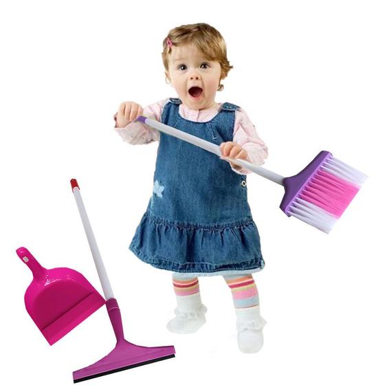 Imagem de kit faxina limpeza infantil vassoura pá rodo brinquedo 3 pçs