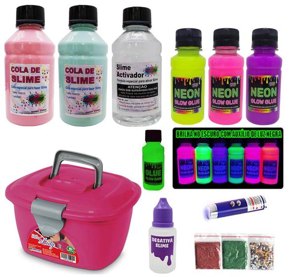 Imagem de Kit Fazer Slime Colas Neon Luz Negra Novidade Maleta Ou Copo