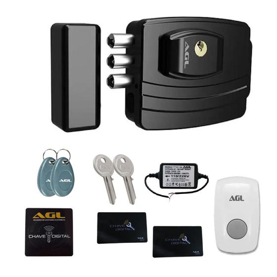 Kit fechadura eletronica agl ultra card preta + botoeira simples Menor preço em Kit fechadura eletronica agl ultra card preta + botoeira simples
