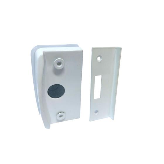 Imagem de Kit Fechadura Em Aluminio Para Trancas Janelas Vidro Temperado Blindex Com Acabamento Branco Referencia: 1510XJ / 3533