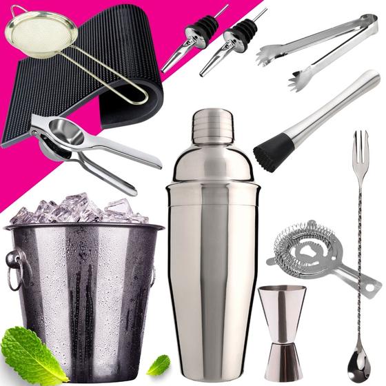 Imagem de KIT FELICIDADE: Kit Coqueteleira 750ML - 12 Itens Aço Inox - Para Caipirinha