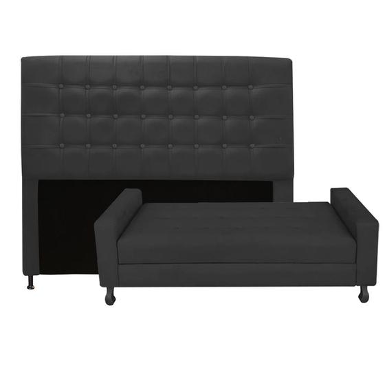 Imagem de Kit Félix com Cabeceira Dama Capitonê 1,60 cm Queen Size Baú Quarto Sala material sintético Preto - Dama Capitonêffê Móveis