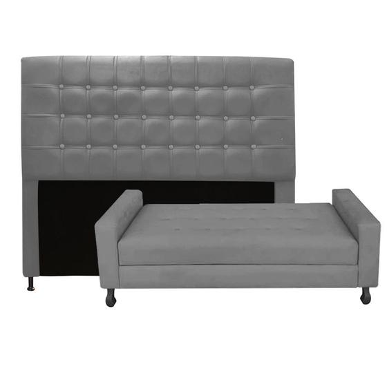 Imagem de Kit Félix com Cabeceira Dama Capitonê 1,60 cm Queen Size Baú Quarto Sala Suede Cinza - Dama Capitonêffe Móveis