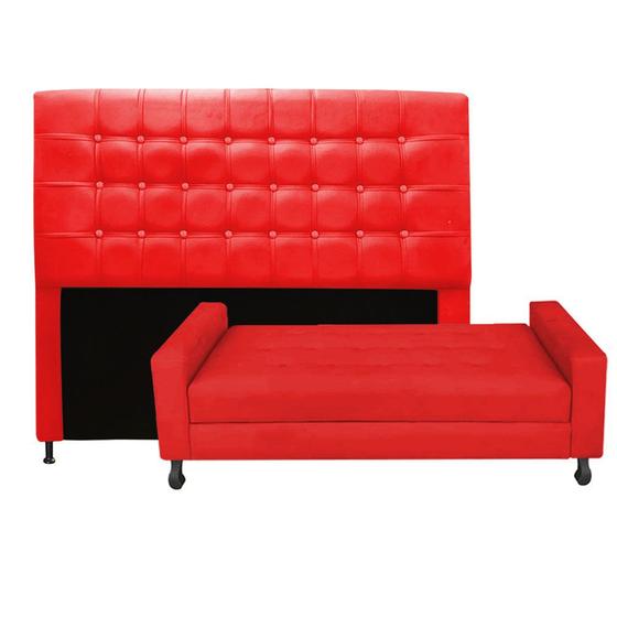 Imagem de Kit Félix com Cabeceira Dama Capitonê 90 cm Solteiro Baú Quarto Sala Suede Vermelho - Dama Capitonêffe Móveis