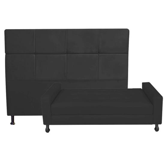 Imagem de Kit Félix com Cabeceira Damares 1,00 cm Solteiro Baú Quarto Sala Suede Preto - Damaffe Móveis