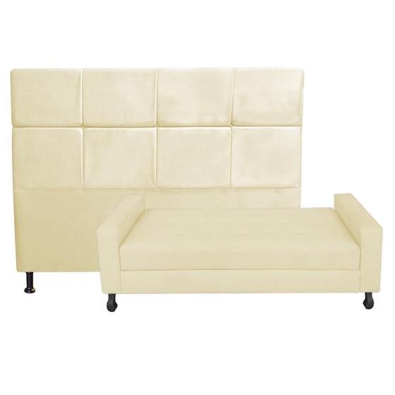 Imagem de Kit Félix com Cabeceira Damares 90 cm Solteiro Baú Quarto Sala Suede Bege - Damaffe Móveis
