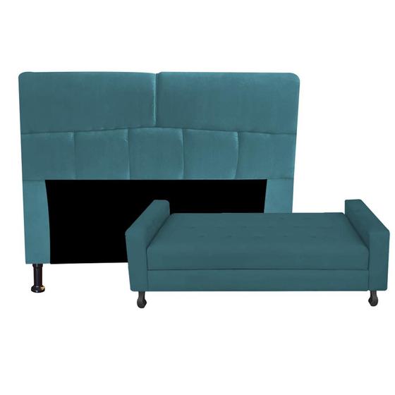 Imagem de Kit Félix com Cabeceira Dona 1,00 cm Solteiro Baú Quarto Sala material sintético Azul Turquesa - Damaffê Móveis