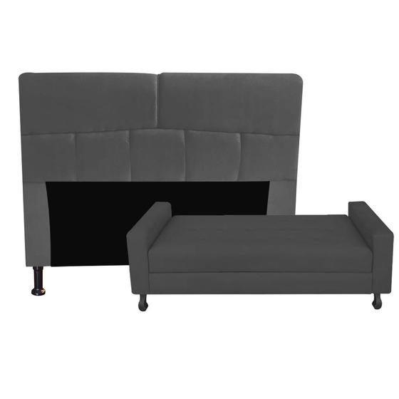 Imagem de Kit Félix com Cabeceira Dona 1,00 cm Solteiro Baú Quarto Sala Suede Cinza - Damaffe Móveis