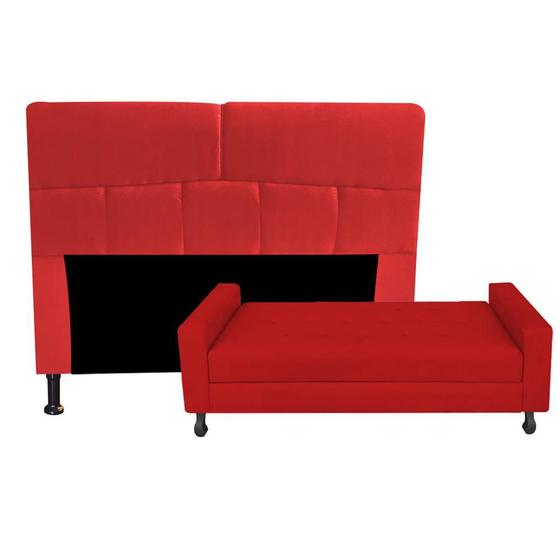 Imagem de Kit Félix com Cabeceira Dona 1,00 cm Solteiro Baú Quarto Sala Suede Vermelho - Damaffe Móveis
