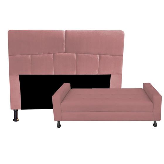 Imagem de Kit Félix com Cabeceira Dona 90 cm Solteiro Baú Quarto Sala Suede Rose - Damaffe Móveis