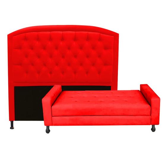 Imagem de Kit Félix com Cabeceira Geovana 1,00 cm Solteiro Baú Quarto Sala material sintético Vermelho - Damaffê Móveis
