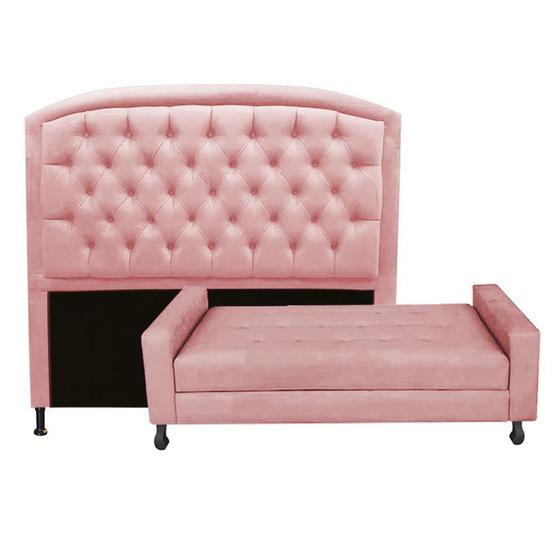 Imagem de Kit Félix com Cabeceira Geovana 1,00 cm Solteiro Baú Quarto Sala Suede Rose - Damaffe Móveis