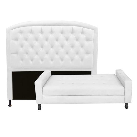 Imagem de Kit Félix com Cabeceira Geovana 1,60 cm Queen Size Baú Quarto Sala material sintético Branco - Damaffê Móveis
