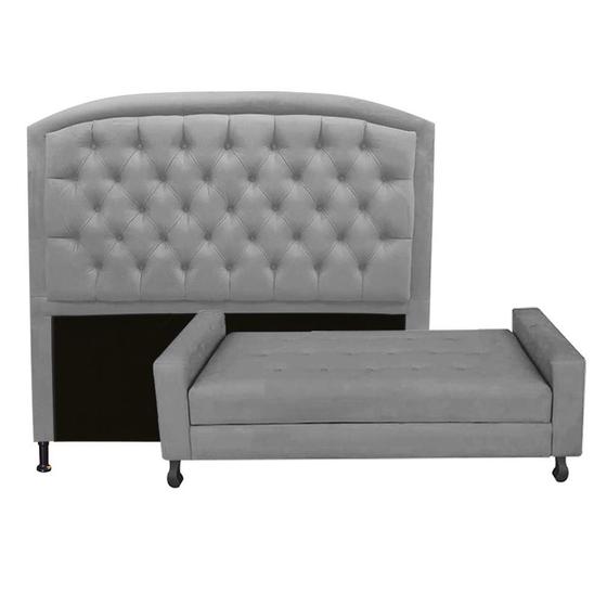 Imagem de Kit Félix com Cabeceira Geovana 1,95 cm King Size Baú Quarto Sala Suede Cinza - Damaffe Móveis